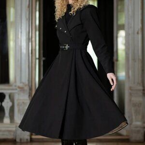 RainSisters Double Breasted Trench Coat in Solid Black